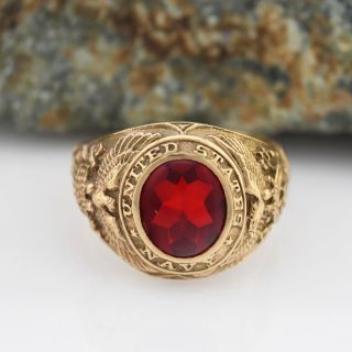 10k Yellow Gold Antique United States Navy Red Gemstone Ring Size 11.  5