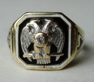 Fine Vintage 14k Gold Diamond Enamel Masonic 32nd Degree Freemason Ring 7g 10