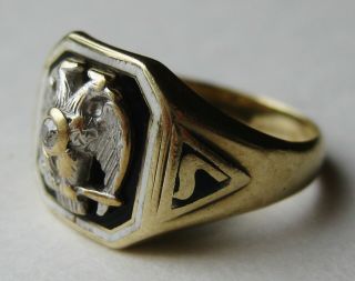 Fine Vintage 14k Gold Diamond Enamel Masonic 32nd Degree Freemason Ring 7g 2