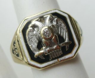 Fine Vintage 14k Gold Diamond Enamel Masonic 32nd Degree Freemason Ring 7g 6