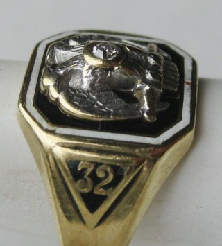 Fine Vintage 14k Gold Diamond Enamel Masonic 32nd Degree Freemason Ring 7g 7