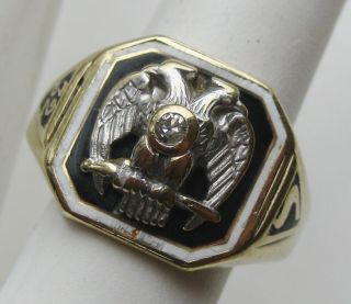 Fine Vintage 14k Gold Diamond Enamel Masonic 32nd Degree Freemason Ring 7g 8
