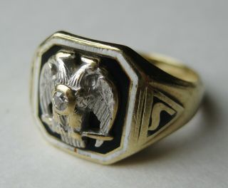 Fine Vintage 14k Gold Diamond Enamel Masonic 32nd Degree Freemason Ring 7g 9