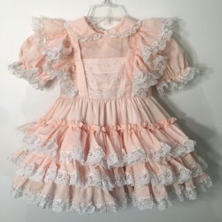 Vtg Ruffles & Frilly Lace Pink Dress Size 4t Crinoline Full Circle Party Pageant
