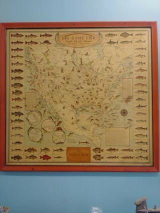 Big Game Fish Map Vintage Fishing Map Poster Inside 37x35