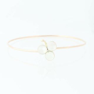 Vintage Moonstone & Diamond Clover Bangle Bracelet 7 1/4 " - Gold Filled 3.  26ctw