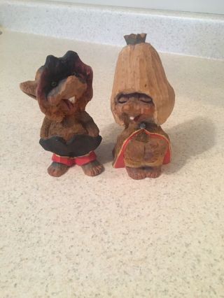 Vintage Hand Carved Wooden Gnomes Trolls Henning? Folk Art Pair