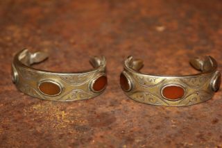 A Antique Turkmen Turkoman Silver Bracelets Bilezik Tekke 19th