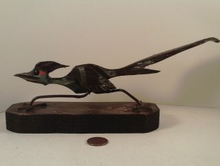 - Vintage Antique - ? (signed: Vincent) " Roadrunner Bird " Wood Carving