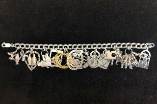Unique,  Vtg The 12 Days Of Christmas Sterling Silver Charm Bracelet • 100