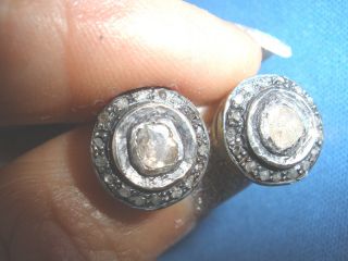 Beauty Diamond Antique 1 Ct Old Mine Rose Cut Studs 14k Earrings