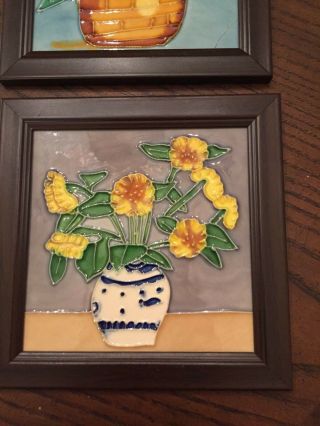 2 - VINTAGE Ceramic Art Tile BOUQUET OF FLOWERS - Framed 2