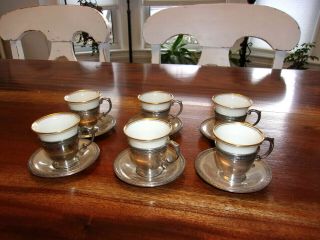 Set Of 6 Gorham Sterling Black Starr & Frost Tea Cup Holders With Lenox Liners