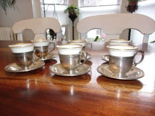 SET OF 6 GORHAM STERLING BLACK STARR & FROST TEA CUP HOLDERS with LENOX LINERS 2