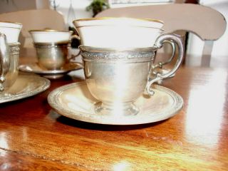 SET OF 6 GORHAM STERLING BLACK STARR & FROST TEA CUP HOLDERS with LENOX LINERS 3