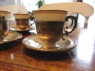 SET OF 6 GORHAM STERLING BLACK STARR & FROST TEA CUP HOLDERS with LENOX LINERS 4