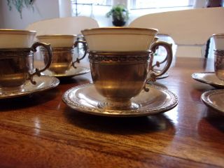 SET OF 6 GORHAM STERLING BLACK STARR & FROST TEA CUP HOLDERS with LENOX LINERS 5