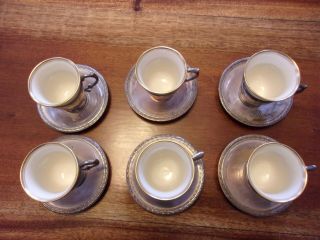 SET OF 6 GORHAM STERLING BLACK STARR & FROST TEA CUP HOLDERS with LENOX LINERS 6