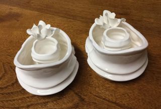 Vintage Lenwile Ardalt Porcelain White Flower Taper Candle Holders 6282