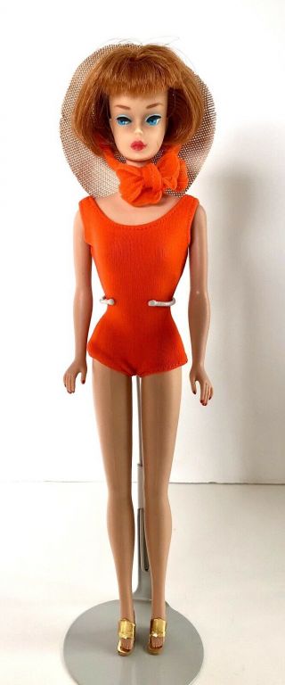 Vintage Titian American Girl Barbie Doll Wearing 1964 Fashion Pak In The Swim