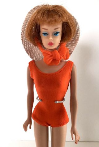 Vintage Titian American Girl Barbie Doll Wearing 1964 Fashion Pak In The Swim 3