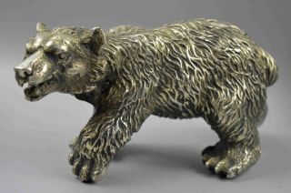 Rare Ancient China Collectable Old Miao Silver Carve Mighty Bear Exorcism Statue