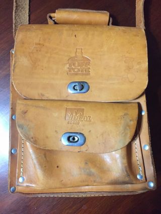 Vintage Leather Tuff Tote Tool Bag By Ideal Model 35 - 980 With Shoulder Strap