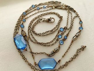 Antique Victorian Edwardian Crystal Paste Pearl Glass Bezel Set Long Necklace