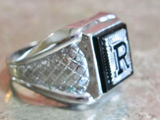 VINTAGE MCM ART DECO EARLY VARGAS MANS MENS STERLING SILVER 925 INITIAL R RING 6