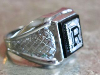 VINTAGE MCM ART DECO EARLY VARGAS MANS MENS STERLING SILVER 925 INITIAL R RING 7