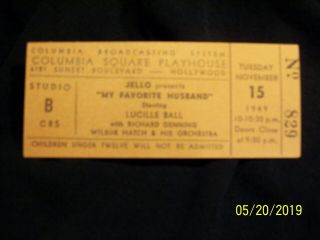 Vintage Lucille Ball My Favorite Husband Ticket 1949