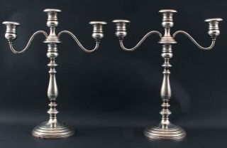 Pair Large Antique Gorham Sterling Silver 3 - Light Candelabras Candlesticks,  Nr