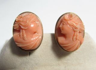 Antique 10k Yellow Gold High Relief Coral Cameo Cufflinks