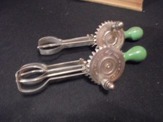 Vintage Patent 1923 5 - 3/4 " Childs Toy Green Wood Handle A&j Mixer Egg Beater