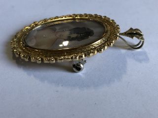 Vintage Italy 14k Yellow Gold Portrait Brooch Pin Pendant w/ 2 Diamonds 12.  7g 2