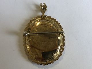 Vintage Italy 14k Yellow Gold Portrait Brooch Pin Pendant w/ 2 Diamonds 12.  7g 3