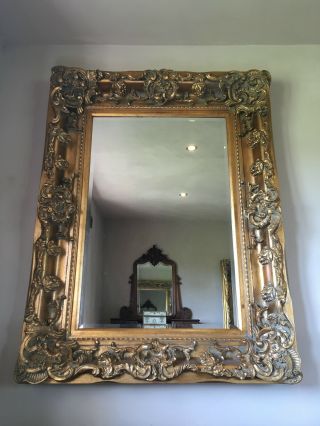 Champagne Antique Gold Ornate French Boudior Overmantle Leaner Dress Wall Mirror