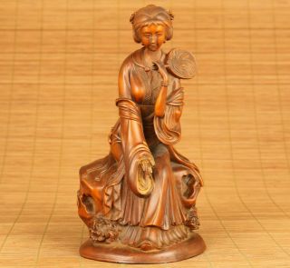 Old Antique Boxwood Ancient Times Belle Girl Statue Table Home Decoration