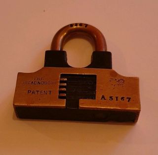 Extremely rare vintage/antique Dreadnought padlock lock A5167 5167 Walsall 1900? 10