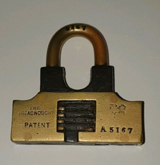 Extremely Rare Vintage/antique Dreadnought Padlock Lock A5167 5167 Walsall 1900?