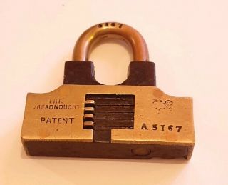 Extremely rare vintage/antique Dreadnought padlock lock A5167 5167 Walsall 1900? 2