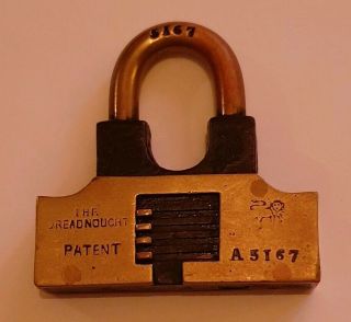 Extremely rare vintage/antique Dreadnought padlock lock A5167 5167 Walsall 1900? 3
