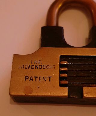 Extremely rare vintage/antique Dreadnought padlock lock A5167 5167 Walsall 1900? 7