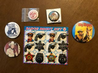 Lone Ranger Tin Badge Pin Set And Individual Gene Autry Days Roy Rogers