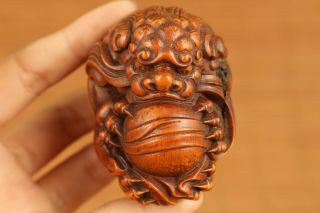 Antique Chinese Old Boxwood Kirin Statue Figure Netsuke Hand Piece Noble Gift