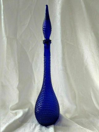 Vintage Art Glass Cobalt Blue Italian 22 " Bottle Decanter W/ Stopper Italy