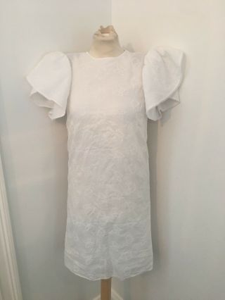 Rare Vintage 80’s Hanae Mori White Cotton Eyelet Butterfly Dress Sz 6 S M