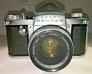 A rare vintage Pentax AP SLR for 35mm film with Takumar 55mm f2.  2 & case,  1950s 3