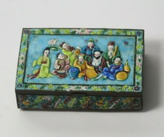Antique Early 20thc Chinese Enameled Silver On Copper Footed Table Box