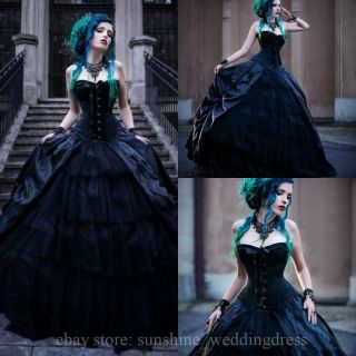 Black Romantic Gothic Wedding Dresses Vintage Sweetheart Bridal Gowns Plus Size